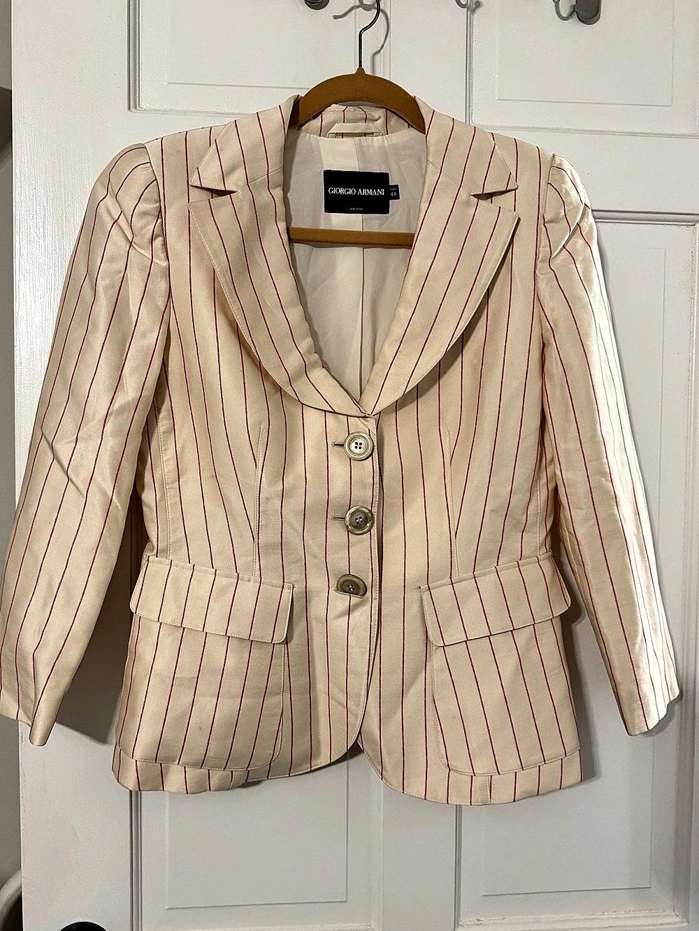 1990s Vintage Giorgio Armani Borgo 21 Pin Striped Cotton/Silk Blazer